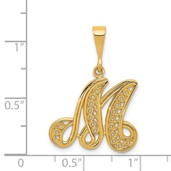 14k Yellow or White Gold Filigree Stylized Letter Initial Alphabet Charm Pendant - Picture 14 of 16